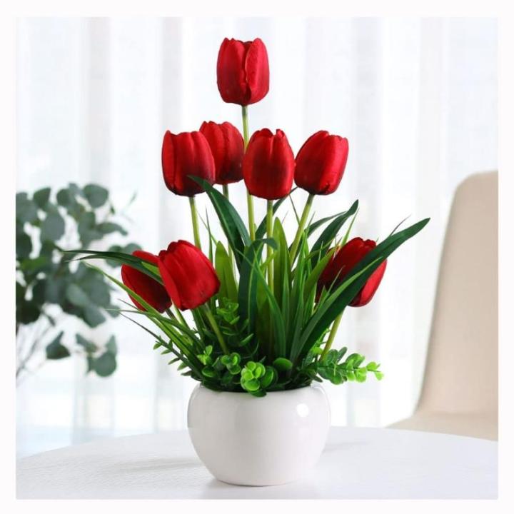 Kunstblumen Gefälschte Tulpe im Topf, mehrfarbige künstliche Blumen, echte Haptik, künstliche Tulpe für Hausgarten, Hochzeitsfeier, Simulationspflanzen für jeden Anlass