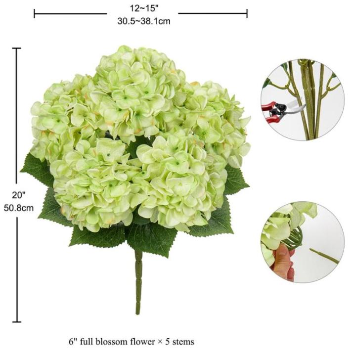 Grote hortensia, kunstbloemen, lichtgroen, realistische hortensia, boeket, kunstbloemen, zijde, hydrangea, bloemstukken, echte touch, kunsthortensia voor bruiloft, kantoor, café, 