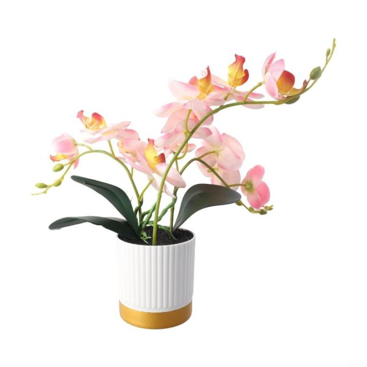 Künstliche Blume, Phalaenopsis-Bonsai-Dekoration, künstliche Orchidee, lebensechte künstliche Blume, Display in Weißgold-Topf (Rosa)