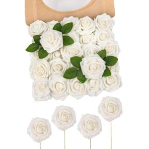 Glitterroos kunstbloemen, 25 stuks kunstrozen, bloemen met stengels, echte touch, kunstschuim, rozen voor bruiloft, boeketten, feest, kantoor, baby, douche, thuis, kerstdecoratie (