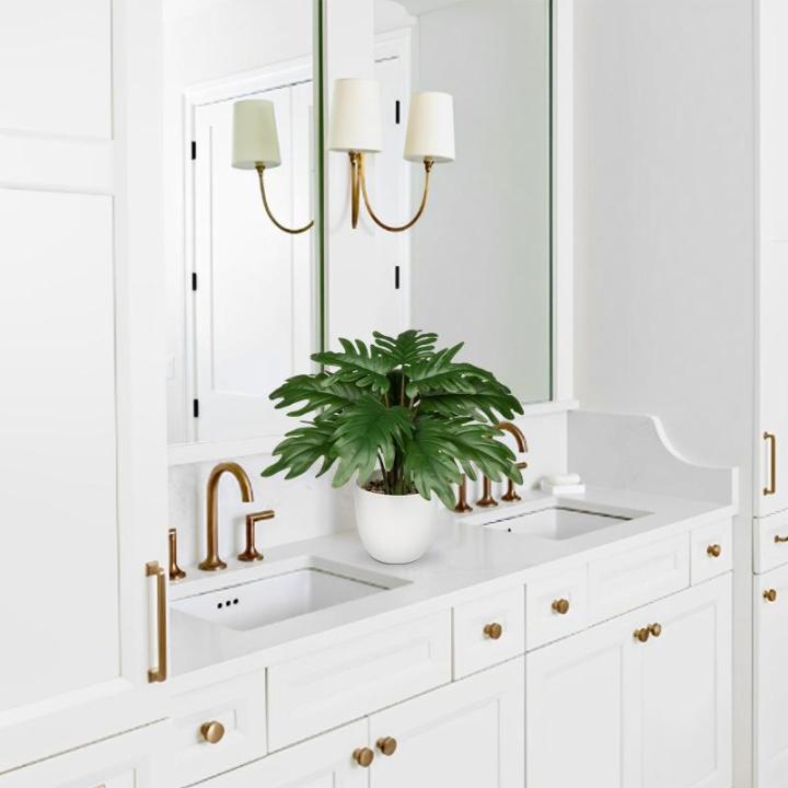 Kunstplant klein, 28 cm philodendron plant kunstplant met pot, als een echte nepplant voor badkamer, woonkamer, slaapkamer, tafeldecoratie