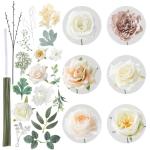 Künstliche Blumen Combo weiße Blumen Mix Seide Blumen Dahlie Rosen mit Stielen für DIY Hochzeit Brautsträuße, Babyparty, Blumenarrangement, Tischaufsätze, Heimdekorationen.