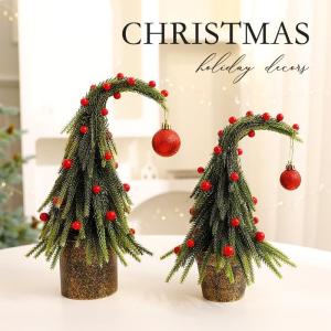 Krumme Weihnachtsbaum-Dekoration – Einzigartiger geneigter Weihnachtsbaumschmuck für Feiertagsdekoration, festlicher kleiner gebogener Baum, Tischdekoration für Zuhause, Büro,