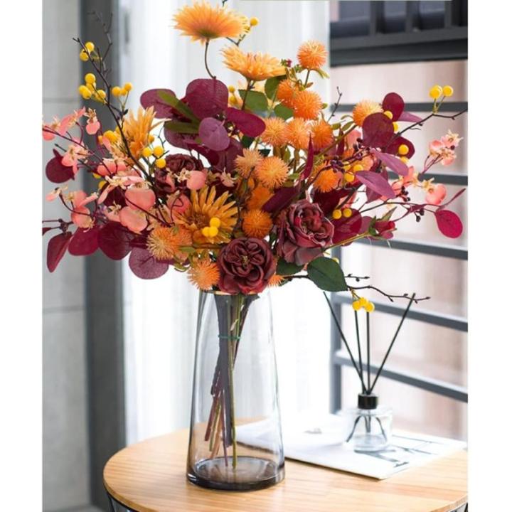 Kunstblumen Künstliche Blumen mit Glasvase, künstliche Pflanzen für den Innenbereich, künstliche Blumenarrangements, Seidenblumen für den Hausgarten, Terrassendekoration für 