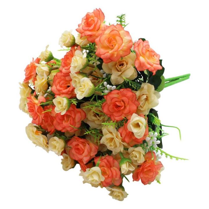 4 stuks kunstrozenbloemen, nepboeket, kunstzijde, bloemplanten, bloemstuk voor doe-het-zelf, binnen, buiten, keukentafel, tuinkantoor, bruiloftsfeestdecor - rood en champagne
