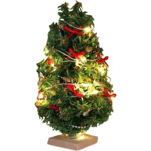 Poppenhuis kerstdecoraties, mini kerstboom verlichting, schaal 1:12, poppenhuis miniatuur accessoires