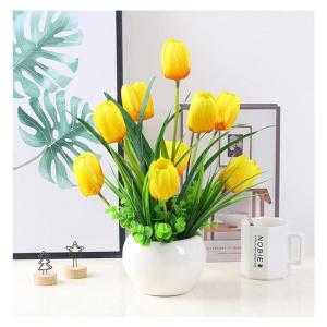 Kunstblumen Gefälschte Tulpe im Topf, mehrfarbige künstliche Blumen, echte Haptik, künstliche Tulpe für Hausgarten, Hochzeitsfeier, Simulationspflanzen für jeden Anlass