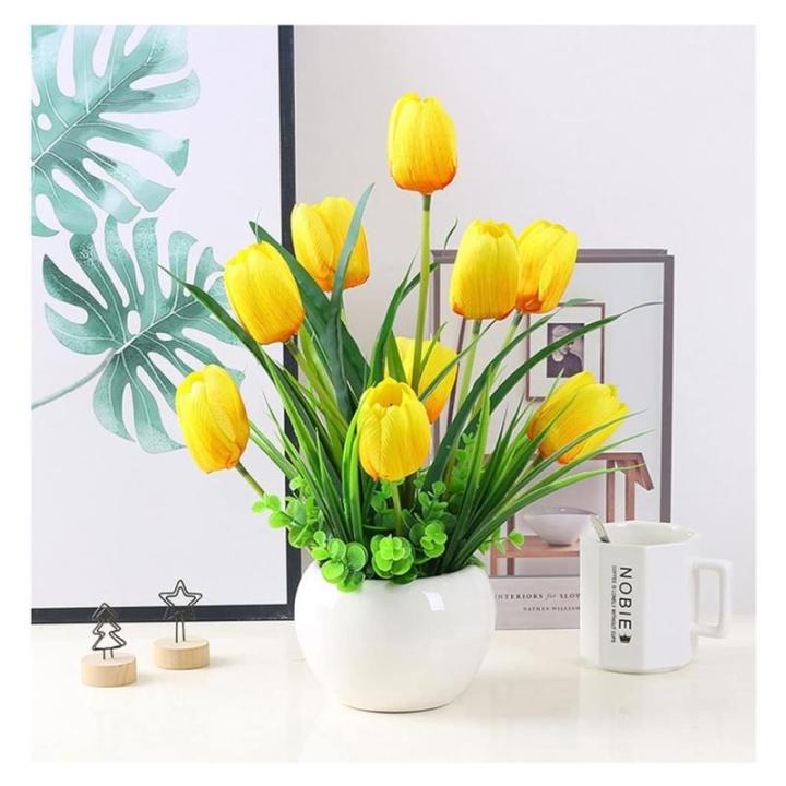 Kunstblumen Gefälschte Tulpe im Topf, mehrfarbige künstliche Blumen, echte Haptik, künstliche Tulpe für Hausgarten, Hochzeitsfeier, Simulationspflanzen für jeden Anlass
