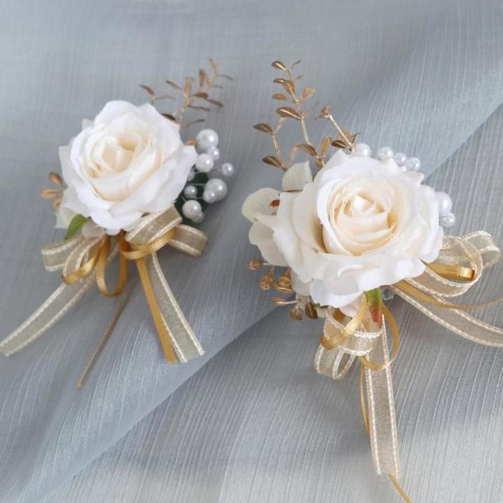 Stück Elegante Boutonniere/Armbänder mit Kunstrosen, stilvolle Accessoires für Brautpartys, Elegante Verzierungen für die Hochzeit