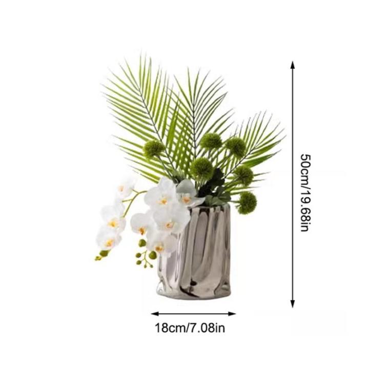Kunstblumen Einfaches modernes künstliches Blumenarrangement – ​​leichte, luxuriöse weiße Kunstpflanze mit galvanisierter Vase, Kunstpflanzendekor für jeden Anlass