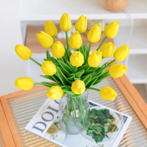 10 stuks PU Real Touch Latex Kunstmatige tulpen neptulpen bloemen boeketten bloemenarrangement voor huis kamer bruiloftsboeket middenstuk, geel
