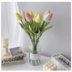 Kunstblumen Simulations-Tulpenstrauß in Glasvase, künstlicher gefälschter Blumentopf für Tischdekoration, Badezimmer-Ornamente im Innenbereich für jeden Anlass
