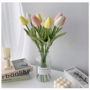 Kunstblumen Simulations-Tulpenstrauß in Glasvase, künstlicher gefälschter Blumentopf für Tischdekoration, Badezimmer-Ornamente im Innenbereich für jeden Anlass