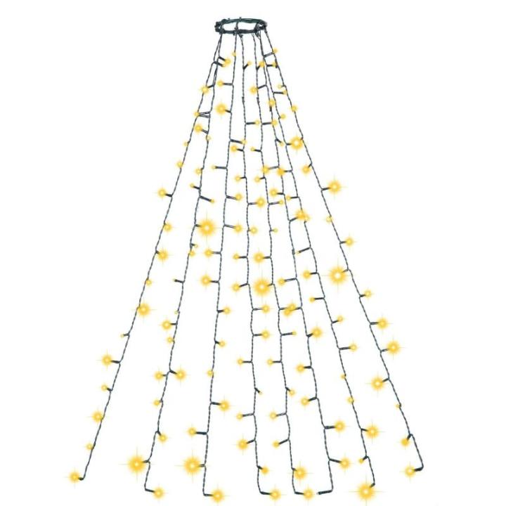 Led-clusterlichtsnoer, werkt op stroom, decoratie voor binnen en buiten, tuin, kerstboom, bruiloft (warmwitte timer met ring, 200 leds, 8 strengen)