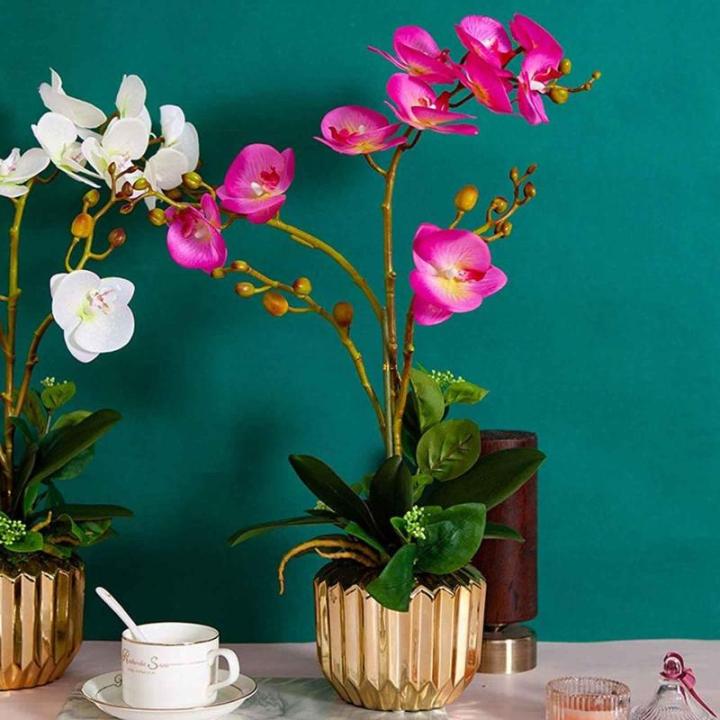 Kunstblumen Künstliches Blumenset, Seidenorchideenblumen, künstliche Bonsai-Kunstblumen-Phalaenopsis-Dekoranordnung in Goldener Vase für jeden Anlass