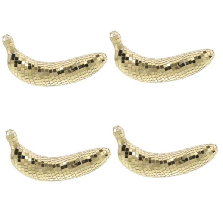 4 Stück Disco-Banane Spiegel-Disco-Ornament nautisch Dekorationen bürodeko büro Dekoration glitzernde Netzstrümpfe Hochzeitsdekoration Bananenfigur für den Tisch Obstdekor Sc