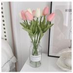 Kunstblumen Simulations-Tulpenstrauß in Glasvase, künstlicher gefälschter Blumentopf für Tischdekoration, Badezimmer-Ornamente im Innenbereich für jeden Anlass