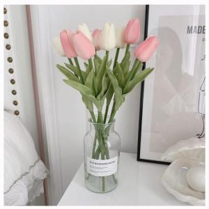 Kunstblumen Simulations-Tulpenstrauß in Glasvase, künstlicher gefälschter Blumentopf für Tischdekoration, Badezimmer-Ornamente im Innenbereich für jeden Anlass