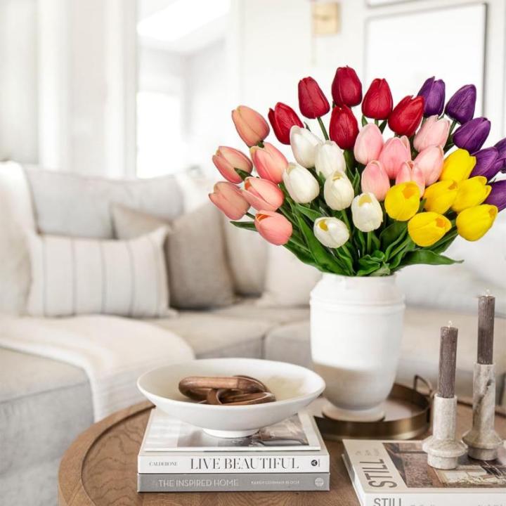 24 stuks tulpen kunstbloemen echte touch latex tulp bloemen decoratie kunstplant lengte 34 cm voor thuis kamer bruiloftsboeket party bloemstuk