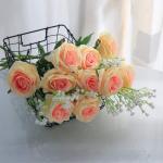 10 stuks zijden kunstrozen bloemen bruidsboeket (champagne)