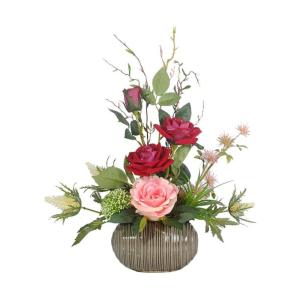 Kunstblumen Gefälschte Pflanzen aus Kunstseide in Töpfen, künstliche Blumen, Topfarrangements mit Porzellanvase, Tischdekoration für jeden Anlass