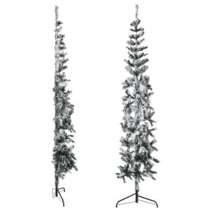 344607 Halfkerstboom met sneeuw, slank, 210 cm, dennenboom, kerstboom-decoratie, kerstbomen, kerstboom