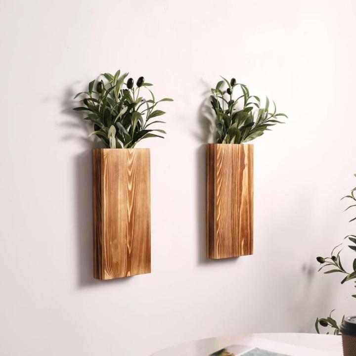 2 stuks houten wandplanter voor gedroogde bloemen en kunstgroen kamerplantenhouder, houten zakvaas, moderne boerderij wanddecoratie voor woonkamer slaapkamer badkamer decoraties (b