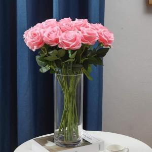 12 stuks Kunstmatige Rozen, 53cm Kunstrozen Enkele Lange Steel , Realistische voor Bruiloftsboeket, Thuis Tuin Woonkamer Hotel Kantoor Decoratie (Rosa)