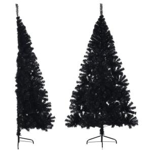 Herbruikbare kunstmatige halve kerstboom met standaard, 180 cm hoog, kerstdecoratie, kerstboom van pvc en staal, zwart