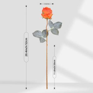10 stuks kunstrozen oranje, 50 cm in hoog, enkele roos lange steel, namaakbloem, zijden bloesem, roos, realistische bloem voor tafel, kantoor, feest, bruiloft, woondecoratie (oranj