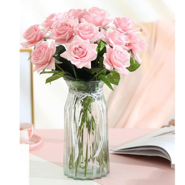 Kunstblumen Künstliche Blumen mit Glasvase Kunstseidenrose Gefälschte Pflanzen in Töpfen, Simulationsblumen-Tischdekorationszubehör für jeden Anlass