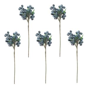 5St künstliche Beeren Beerenstängel Stechpalme Beerenstiele gefälschter Burgunder künstliche Blumen künstliche blüten Heidelbeer-Ornament Blumenarrangement Beeren Plastik Blu