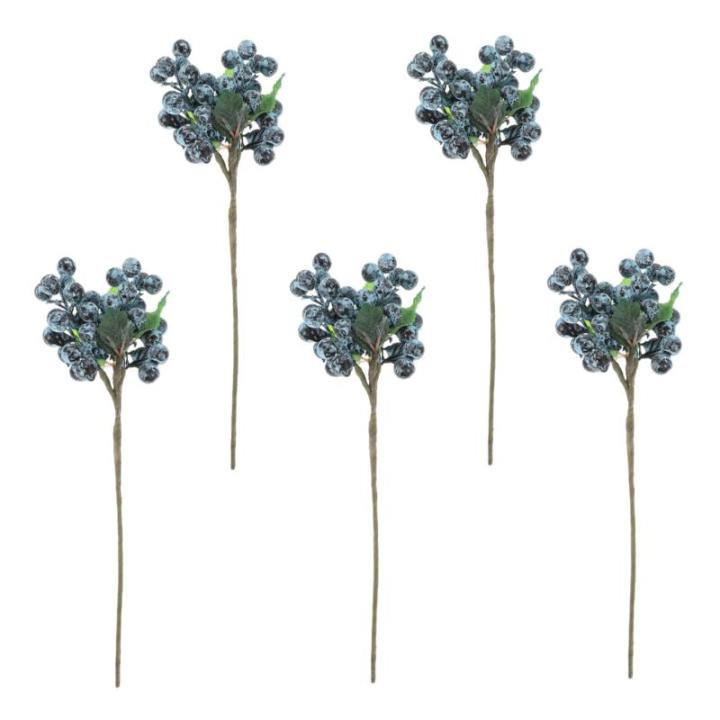 5St künstliche Beeren Beerenstängel Stechpalme Beerenstiele gefälschter Burgunder künstliche Blumen künstliche blüten Heidelbeer-Ornament Blumenarrangement Beeren Plastik Blu