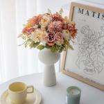 Künstliche Blumen,Kunstblumen wie echt Blumen Deko Künstlich Pfingstrose Seide Hortensien Dekoration Blumenarrangements Hochzeit Blumenstrauß(Cremeorange)