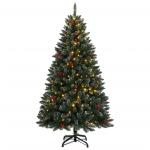 150 cm künstliche Weihnachtsbaum mit 150 LEDs Lichterkette Beleuchtung Tannenbaum Weihnachtsdeko Christbaum Kunstbaum Weihnachten Mit weißem Schnee PVC Stahl,Klappdesign Grün un