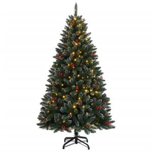 150 cm künstliche Weihnachtsbaum mit 150 LEDs Lichterkette Beleuchtung Tannenbaum Weihnachtsdeko Christbaum Kunstbaum Weihnachten Mit weißem Schnee PVC Stahl,Klappdesign Grün un