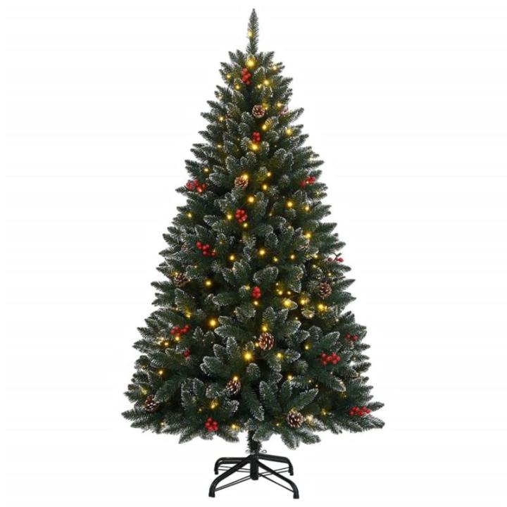 150 cm künstliche Weihnachtsbaum mit 150 LEDs Lichterkette Beleuchtung Tannenbaum Weihnachtsdeko Christbaum Kunstbaum Weihnachten Mit weißem Schnee PVC Stahl,Klappdesign Grün un