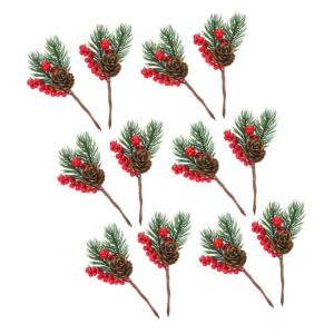 12St künstlicher Tannenzapfen Spray für künstliche Kiefernzweige Stechpalmenstängel winterdeko weihnachtsbaumdeko raumdeko tannenzapfen zweige künstliche Blumenzweige Plastik 