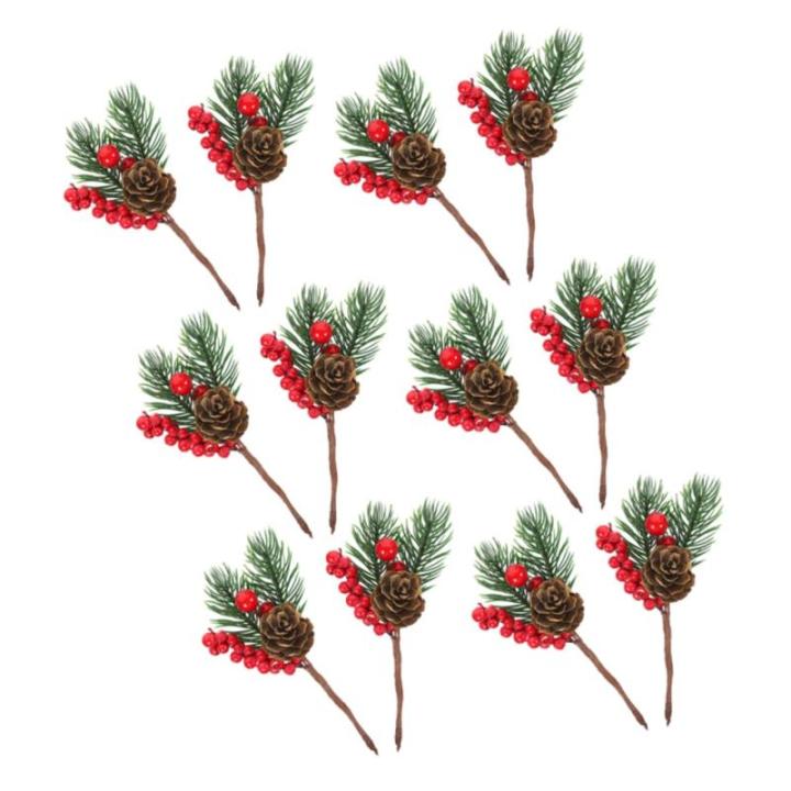 12St künstlicher Tannenzapfen Spray für künstliche Kiefernzweige Stechpalmenstängel winterdeko weihnachtsbaumdeko raumdeko tannenzapfen zweige künstliche Blumenzweige Plastik 