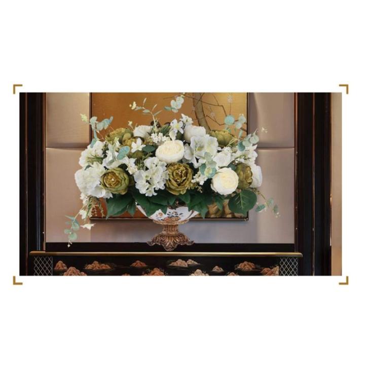 Kunstblumen Künstliche Blumen im europäischen Stil mit Harzvase, künstliche Pfingstrosenblumen-Tischaufsätze, gefälschte Blumensträuße für jeden Anlass