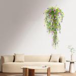 2 stuks aan de muur, kunsthangplanten, bloemenhangers, klimop, kunstrozen, rode bloemen, kunstplanten, hangers voor balkon, 90 cm (rood, roze)