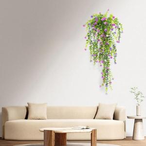 2 stuks aan de muur, kunsthangplanten, bloemenhangers, klimop, kunstrozen, rode bloemen, kunstplanten, hangers voor balkon, 90 cm (rood, roze)