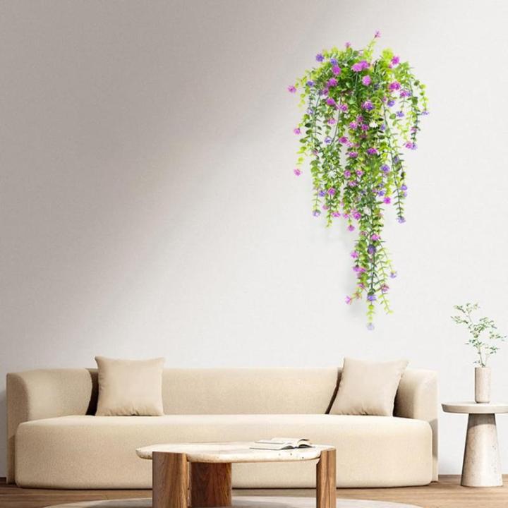 2 stuks aan de muur, kunsthangplanten, bloemenhangers, klimop, kunstrozen, rode bloemen, kunstplanten, hangers voor balkon, 90 cm (rood, roze)