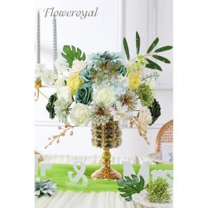 Künstliche Blumen Combo Grüne Blumen Mix Seidenblumen Dahlie Rosen mit Stielen für DIY Hochzeit Brautsträuße Babyparty Blumenarrangement Tischaufsätze Heimdekorationen
