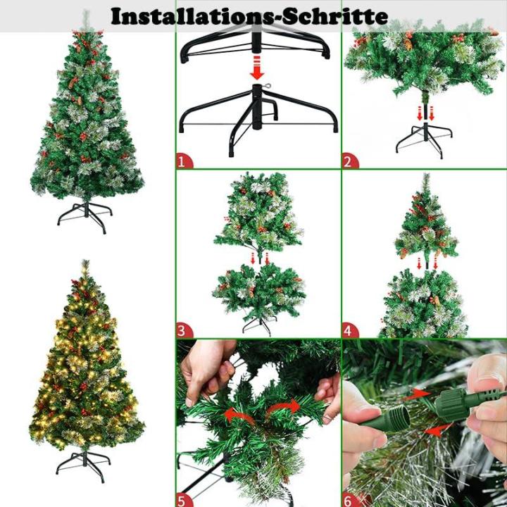 Kunstkerstboom, dennenboom met verlichting, 260 leds, warm wit, incl. metalen standaard, 406 takpunten, pvc-kerstboom voor kerstdecoratie, herbruikbaar, 150 cm, PVC LED dennenboom