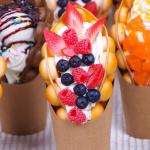 2 stücke Simulation Ei Waffel Modell Display Probe Dessert Gefälschte Blase Waffel Lebensmittel-früchte