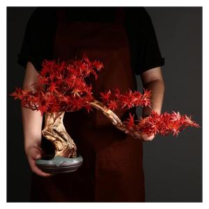 Künstlicher Bonsai-Baum Künstlicher Bonsai mit rotem Ahornblatt und Keramikvase, künstliche Pflanzen for Heimdekoration, künstlicher Bonsai-Baum for den Innenbereich, künstlic