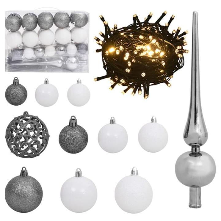 Künstlicher Weihnachtsbaum Klappbar Christbaum Kunstbaum Weihnachten Dekobaum Künstlicher Weihnachtsbaum Tannenbaum Weihnachtsdeko 150 LEDs & Kugeln 150 cm Grün und Weiß