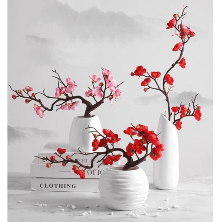 Kunstblumen Pflaumenblüten-Kunstblumen, mit Vase, Kunstblume, Kunstpflanze, Topfdekoration, für Zuhause, Wohnzimmer, Party, Hochzeit für jeden Anlass