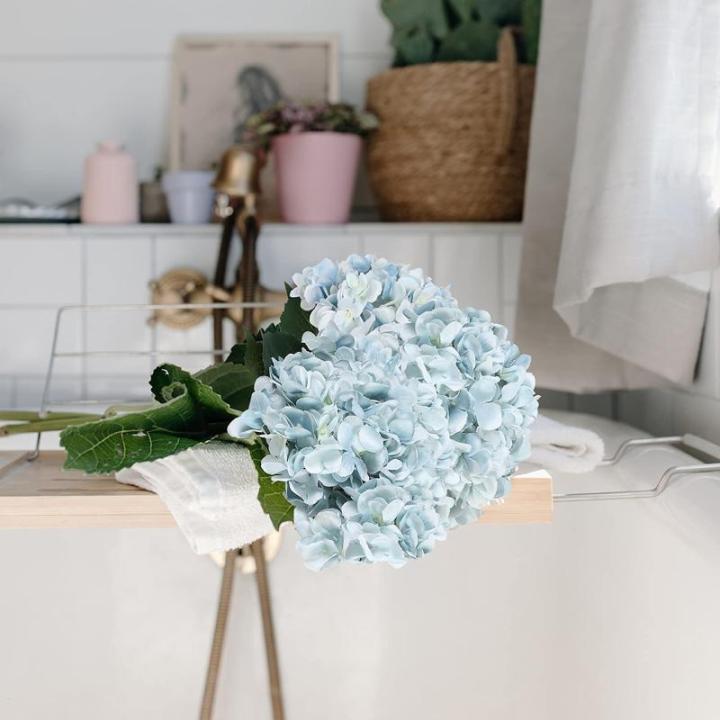 6 Blaue Blumen, Seide, Hortensien, künstliche Blumen, realistische Hortensien, Blumenstrauß für Hochzeit, Party, Büro, Heimdekoration (blau)